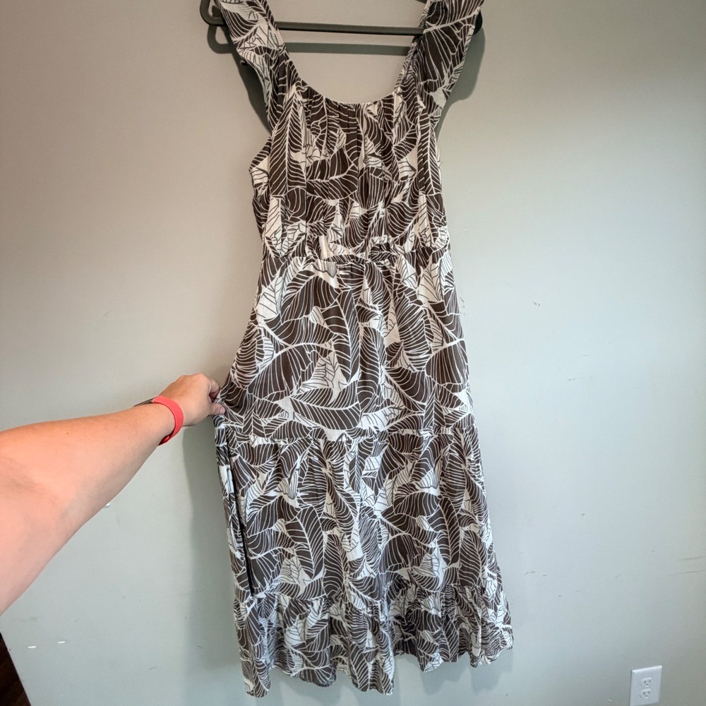Gilli Leaf Print Tiered Midi Dress Women Large Flowy Ruffle Sleeve Cottagecore